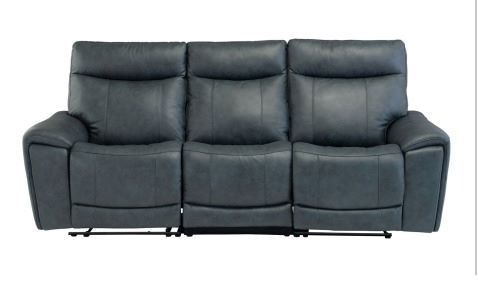 DANETTI BLUE LEATHER 3 SEATER SOFA - E/RECLINING