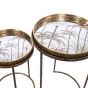 NEST OF 2 RND GOLD TABLES w/ ETCH PALM