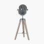 BULLSEYE GREY METAL & WOOD TRIPOD T/LAMP