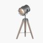 BULLSEYE GREY METAL & WOOD TRIPOD T/LAMP