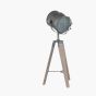 BULLSEYE GREY METAL & WOOD TRIPOD T/LAMP