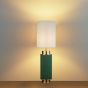 A/BRASS FLASK T/LAMP w/ GREEN & WHITE SHADE