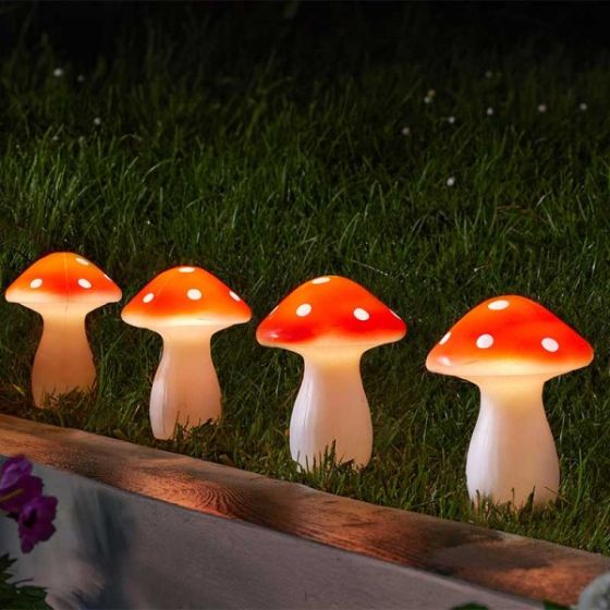 SET 4 FAIRY MUSHROOM STAKE LIGHTS