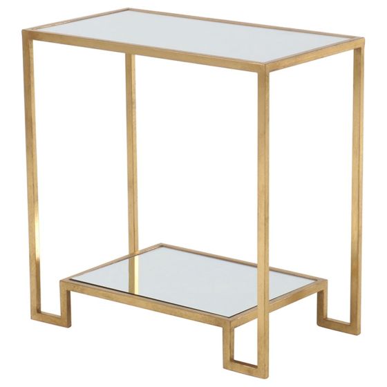 GOLD SIDE TABLE w/ MIRROR SHELF 