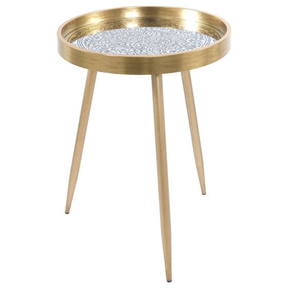 45x61 RND GOLD SIDE TABLE w/ ETCH PATTERN