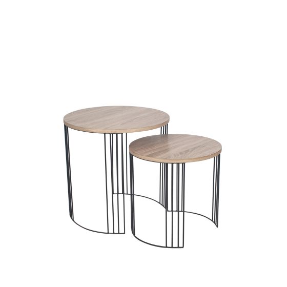 ATRI  NEST OF 2 TABLES - DARK WOOD & BLACK METAL