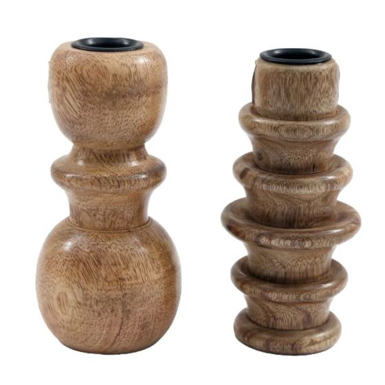 12.5 WOODEN RIBBED CANDLE HOLDER