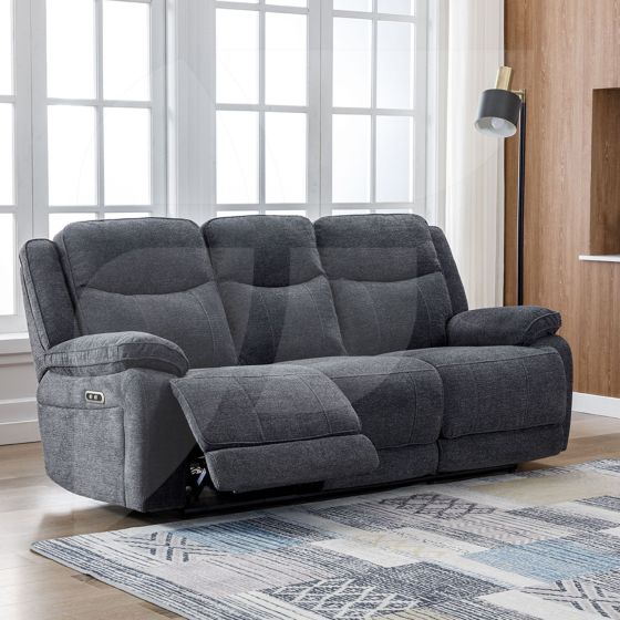 HERBERT E/RECLINING 3 SEATER SOFA - DARK GREY