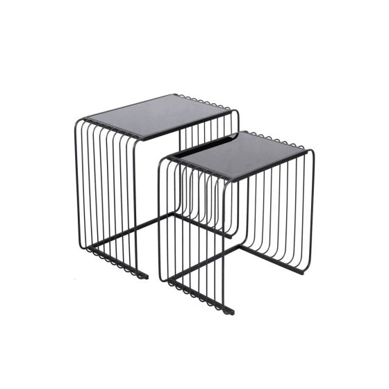 BLACK GLASS TOP NEST OF 2 TABLES