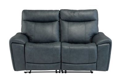 DANETTI BLUE LEATHER 2 SEATER SOFA - E/RECLINING