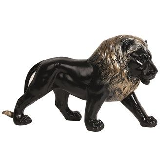 36cm LION FIGURINE BLACK GOLD