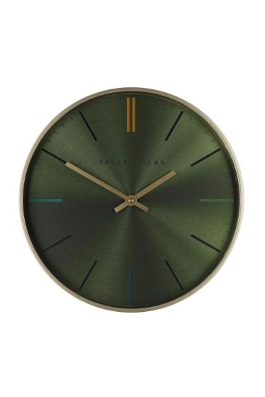 30cm GREEN BAKER AND BROWN METALLIC WALL CLOCK