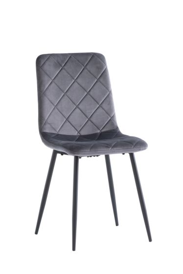 BELLA GREY VELVET DINING CHAIR w/ BLACK LEGS