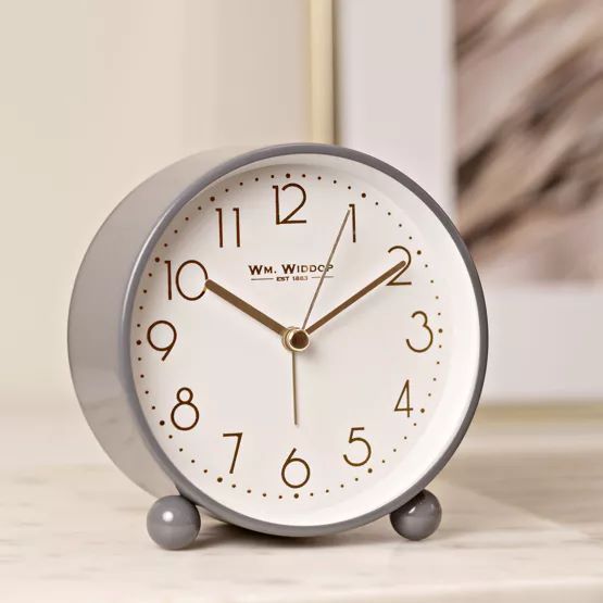 GREY METAL ALARM CLOCK w/ GOLD DIAL