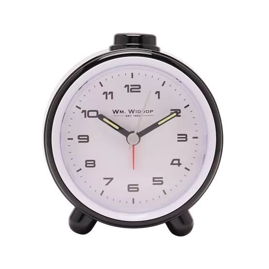 BLACK & WHITE RND ALARM CLOCK SWEEP MOVEMENT & SNOOZE  