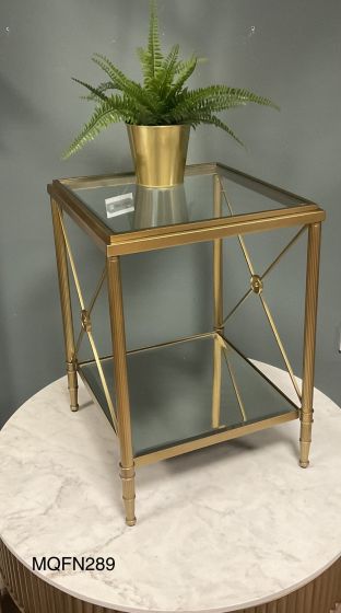 MEDALLION SIDE TABLE SQUARE ANTIQUE BRASS