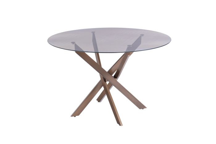 RENO 1.2m ROUND DINING TABLE - BROWN GLASS w/ BRASS LEG