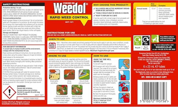 6pk WEEDOL RAPID WEED CONTROL TUBES - Image 2