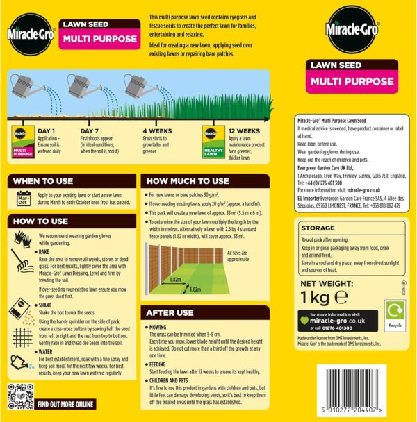 1kg MIRACLE GRO MULTI PURP. LAWN SEED - Image 2