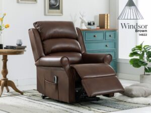 WINDSOR BROWN LEATHER LIFT & TILT ARMCHAIR - (DUAL MOTOR)