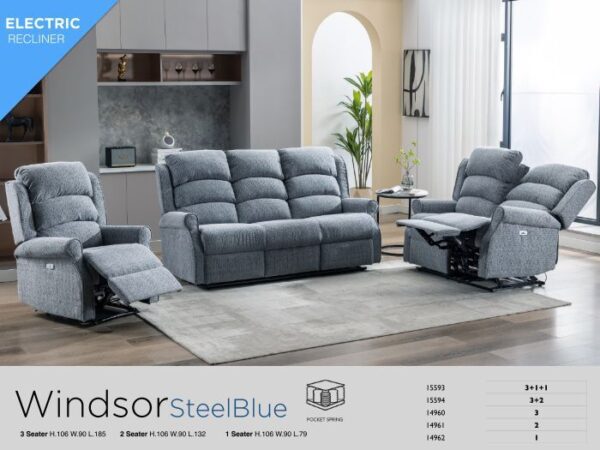 WINDSOR ST/BLUE E/RECLINING 2 SEATER SOFA - Image 2