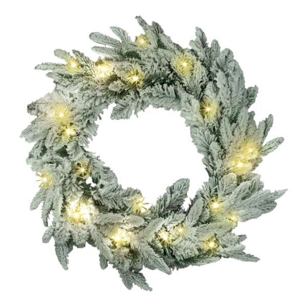 55cm SNOW LAPLAND PINE PRELIT WREATH W/WHITE