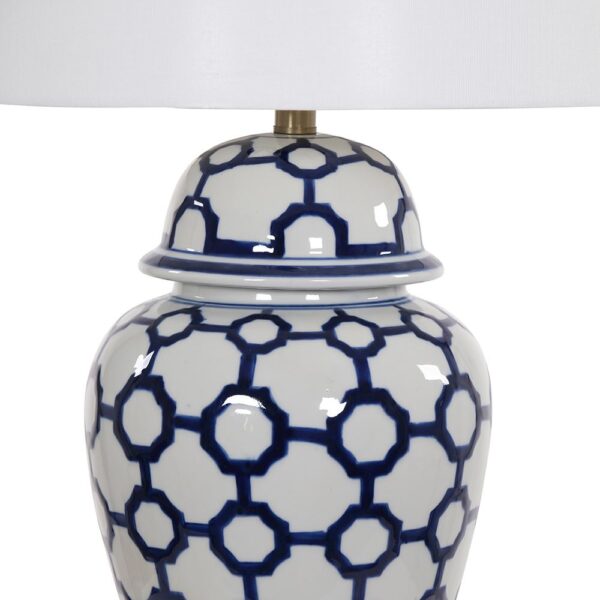 71cm WHITE & BLUE LINKS T/LAMP w/ LINEN SHADE - Image 2