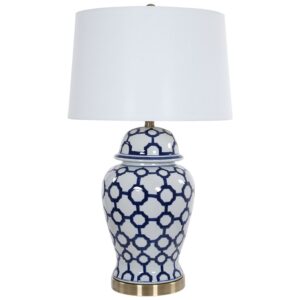 71cm WHITE & BLUE LINKS T/LAMP w/ LINEN SHADE