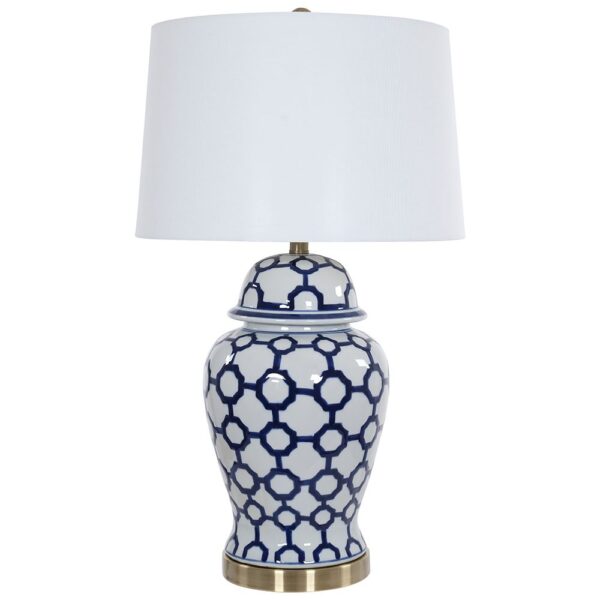 71cm WHITE & BLUE LINKS T/LAMP w/ LINEN SHADE