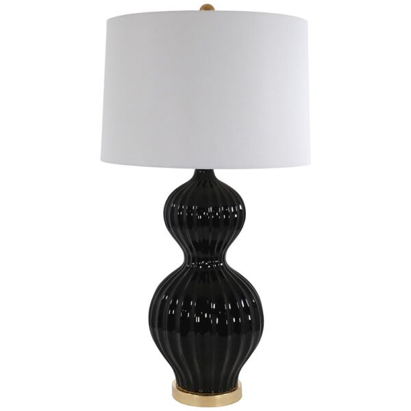 82cm BLACK CERAMIC T/LAMP w/ OFF WHITE SHADE
