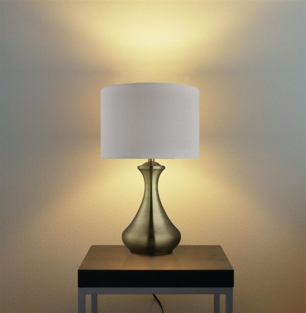 TOUCH T/LAMP - ANTIQUE BRASS METAL w/ IVORY FABRIC SHADE - Image 3