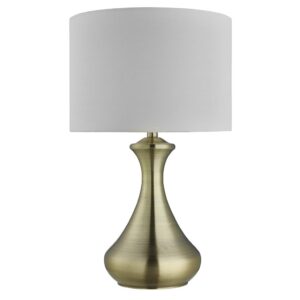 TOUCH T/LAMP - ANTIQUE BRASS METAL w/ IVORY FABRIC SHADE