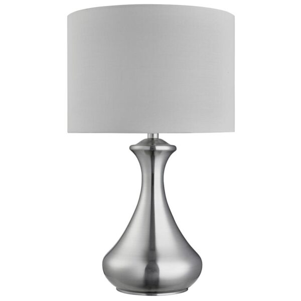 TOUCH T/LAMP - SATIN SILVER METAL w/ IVORY FABRIC SHADE