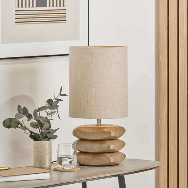AMIR NAT WOOD 3 PEBBLE T/LAMP w/ CREAM SHADE - Image 4