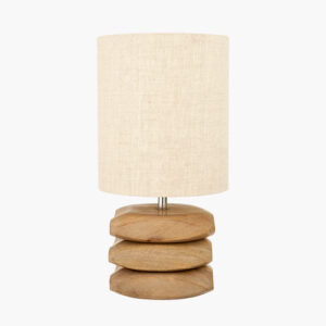 AMIR NAT WOOD 3 PEBBLE T/LAMP w/ CREAM SHADE