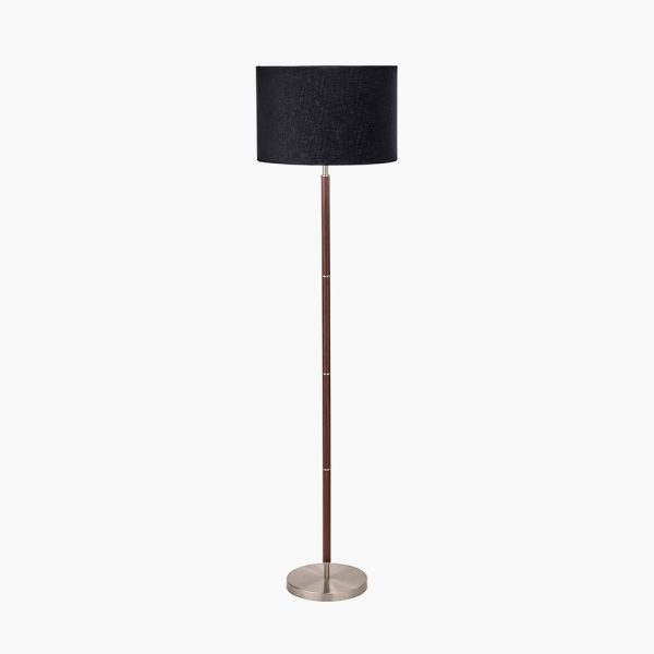 GIANNI SILVER & WOOD F/LAMP w/ BLACK SHADE