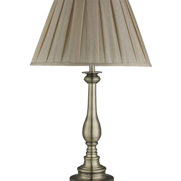 FLEMISH T/LAMP - A/BRASS w/ GREY PLEATED SHADE - Image 2