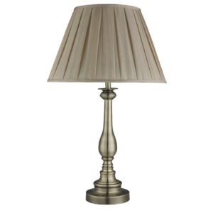 FLEMISH T/LAMP - A/BRASS w/ GREY PLEATED SHADE