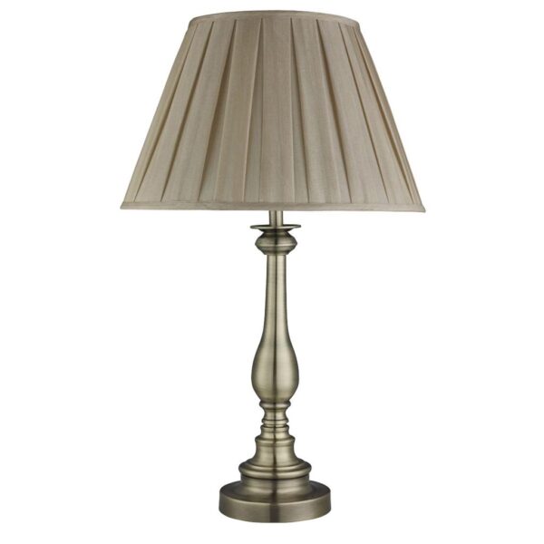 FLEMISH T/LAMP - A/BRASS w/ GREY PLEATED SHADE