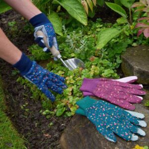 3pk MUSHROOMS COTTON GRIPS GARDEN GLOVES