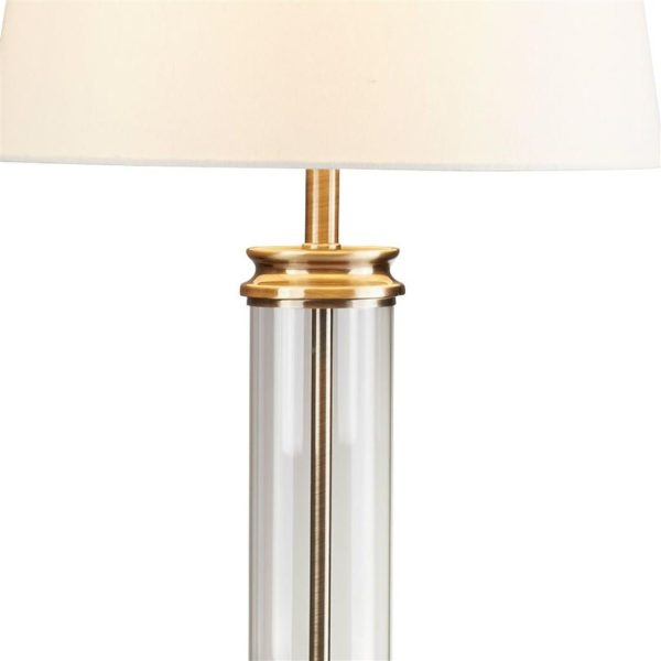 PEDESTAL T/LAMP - A/BRASS w/ CREAM FABRIC SHADE - Image 2