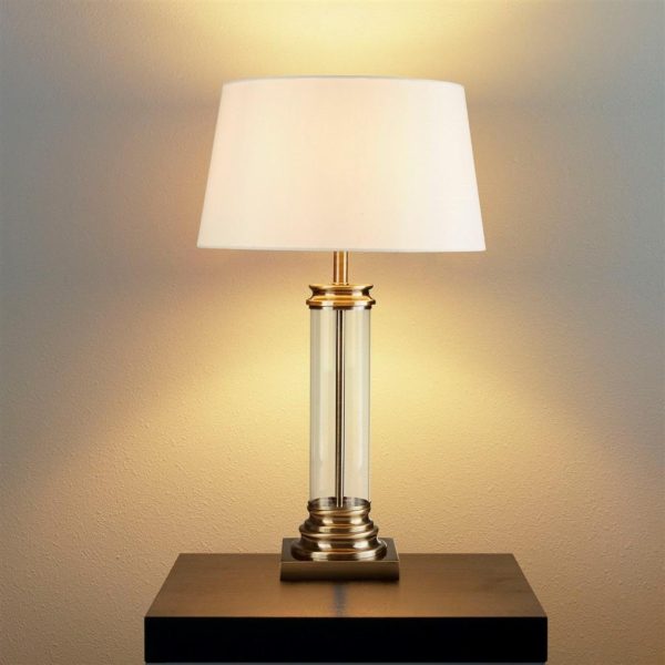 PEDESTAL T/LAMP - A/BRASS w/ CREAM FABRIC SHADE - Image 3