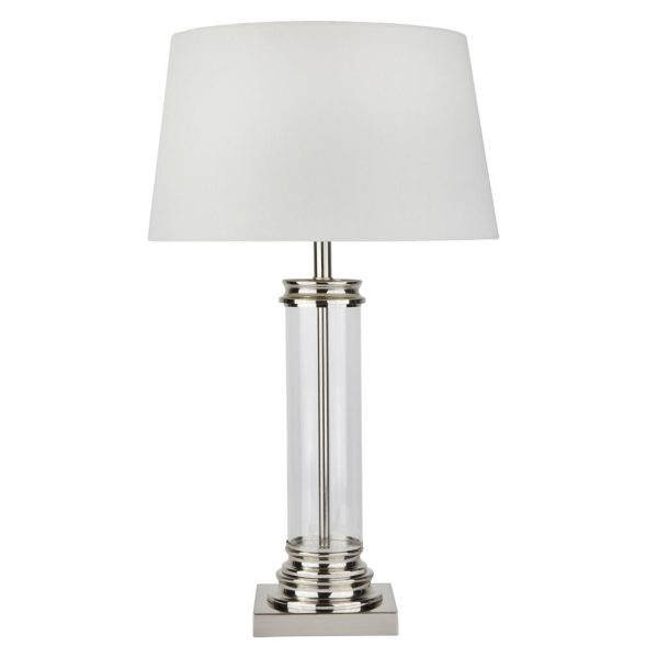 PEDESTAL T/LAMP - SATIN SILVER w/ CREAM FABRIC SHADE