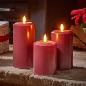 15cm RED FAUX FLAME PILLAR CANDLE