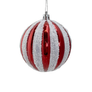 8cm RED WHITE STRIPE BAUBLE