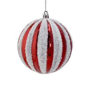 10cm RED WHITE STRIPE BAUBLE