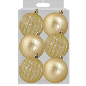 6pk 8cm GOLD DECO BAUBLES