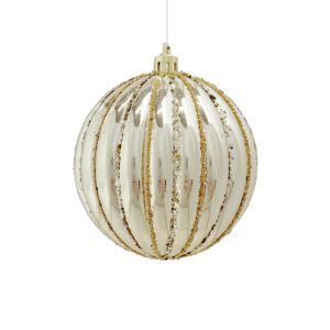 8cm GLITTER STRIPE PUMPKIN BAUBLE
