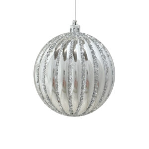 8cm GLITTER STRIPE PUMPKIN BAUBLE