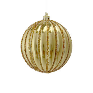 8cm GLITTER STRIPE PUMPKIN BAUBLES